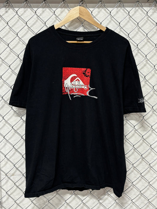 Vintage Y2K Quiksilver Classic Logo Black Graphic Tee Size XL