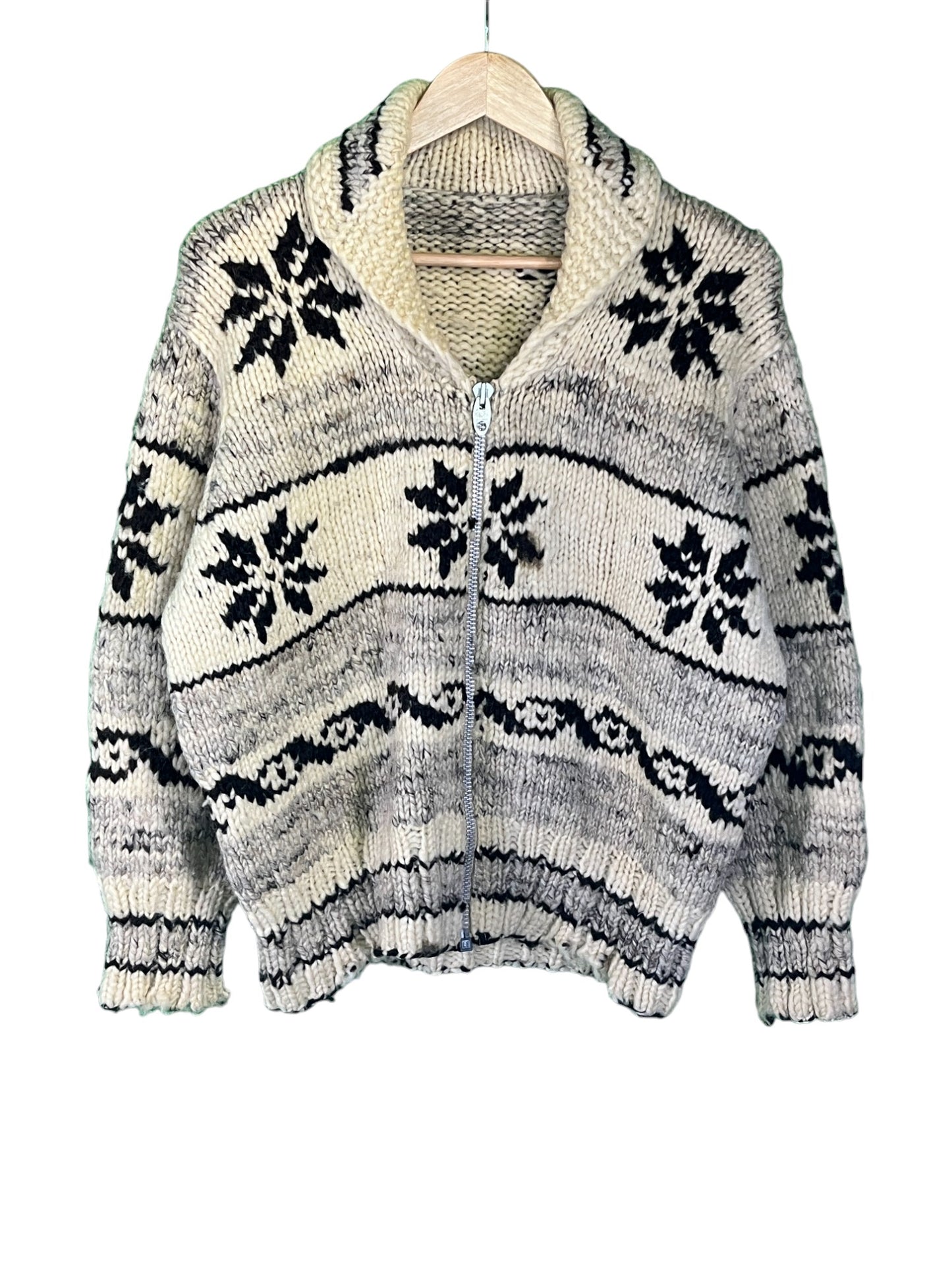 Vintage 50's/60's Cowichan Hand Made Zip Up Sweater Lightning Zip Size S/M