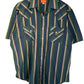 Vintage 90's Ely Plains Striped Short Sleeve Pearl Snap Button Up Size Large
