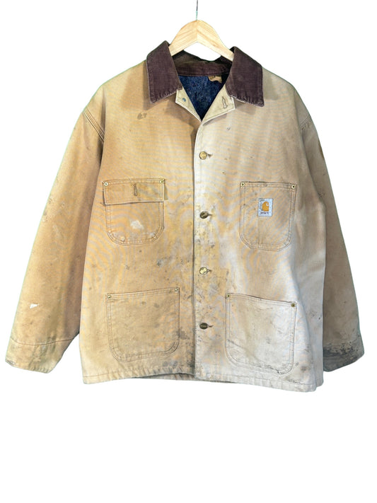 Vintage Carhartt Blanked Lined Distressed Faded Chore Coat Size L/XL