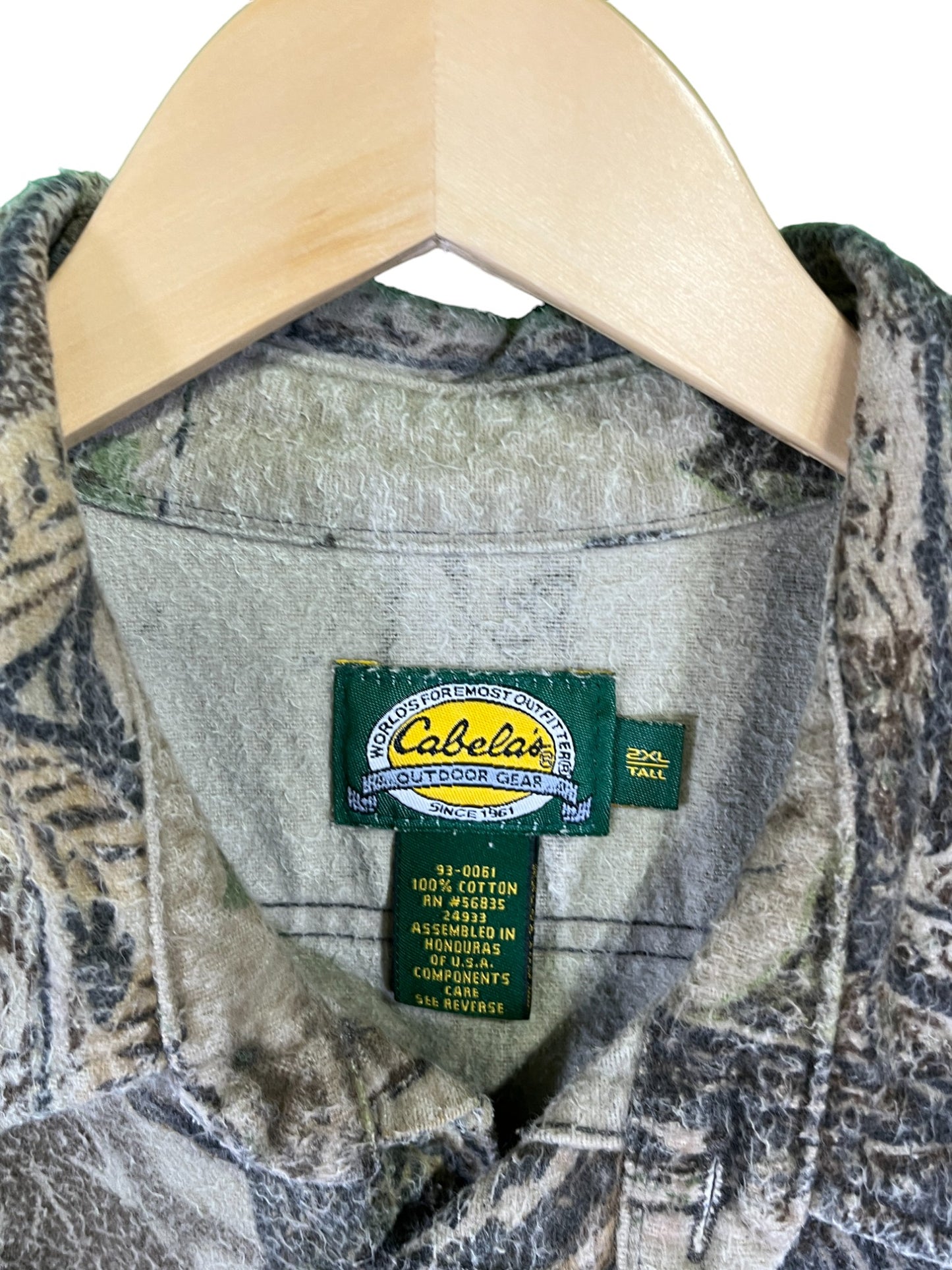 Vintage Cabela's Made in USA Hunters Woodland Camo Button Up Size 2XT