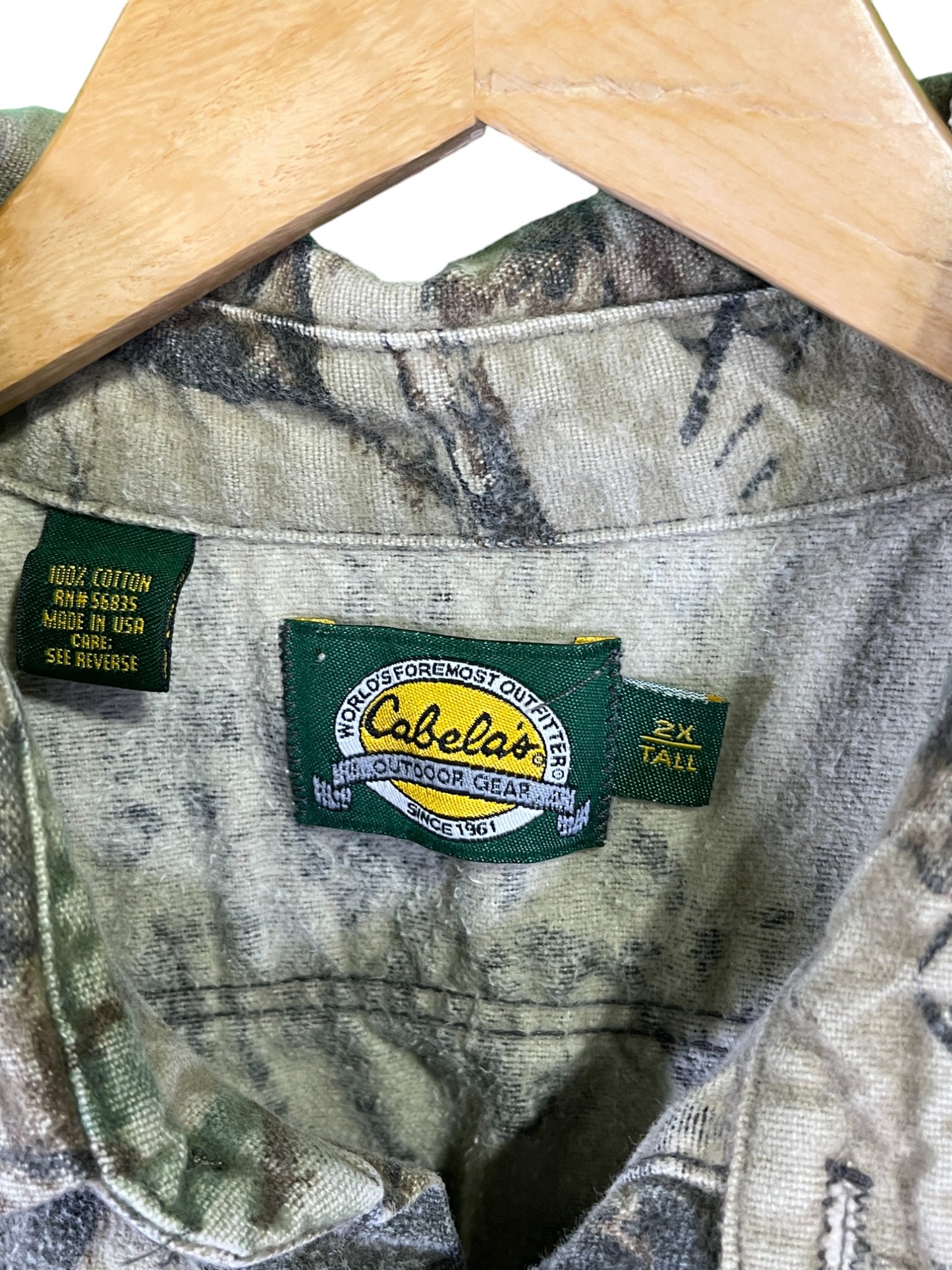 Vintage Cabela's Made in USA Hunters Woodland Camo Button Up Size 2XT