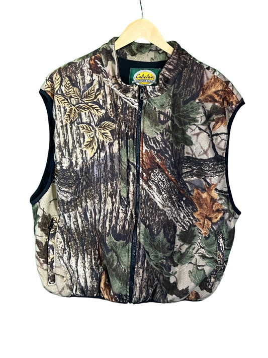 Vintage Cabela's Made in USA Hunters Camo Woodland Fleece Vest Size XXL