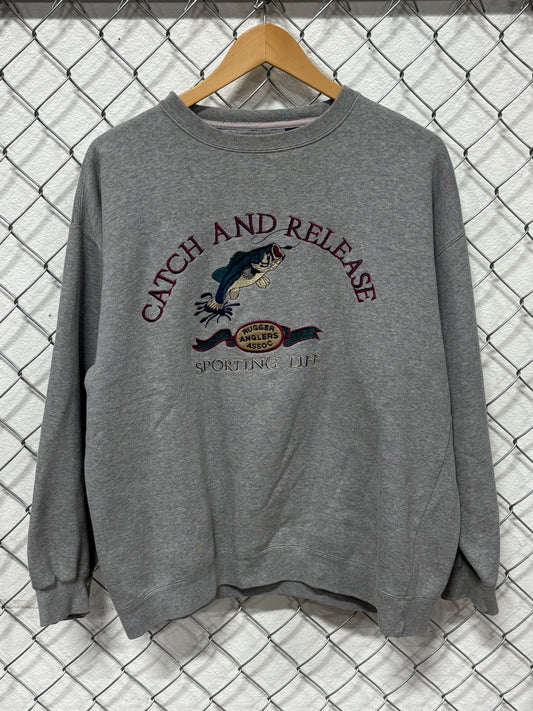 Vintage Catch and Release Sporting Life Fishing Sweater Size Medium