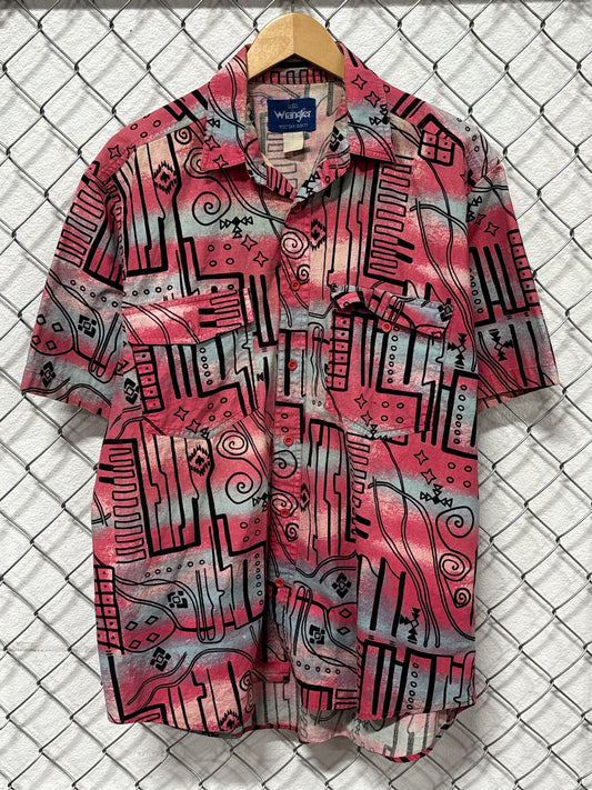 Vintage Wrangler Aztec Print Short Sleeve Western Shirt Size Large