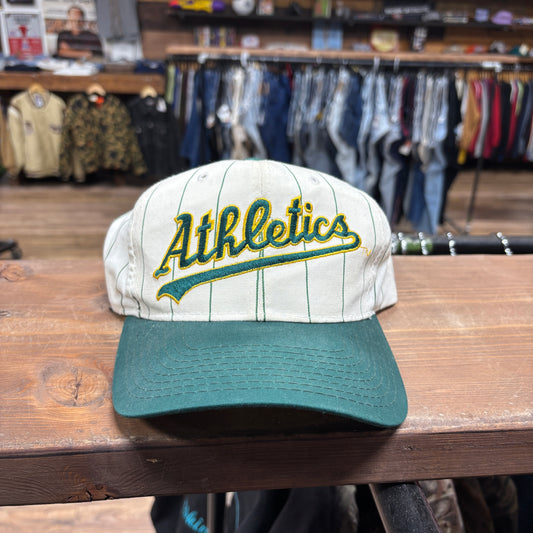 Vintage 90's Starter Oakland Athletics Script Spellout Pinstripe Snapback Hat