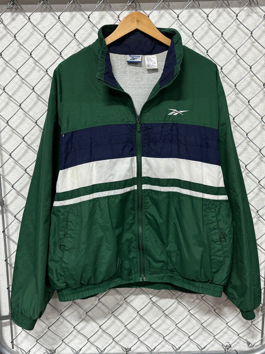 Vintage Reebok Green Striped Windbreaker Size XL
