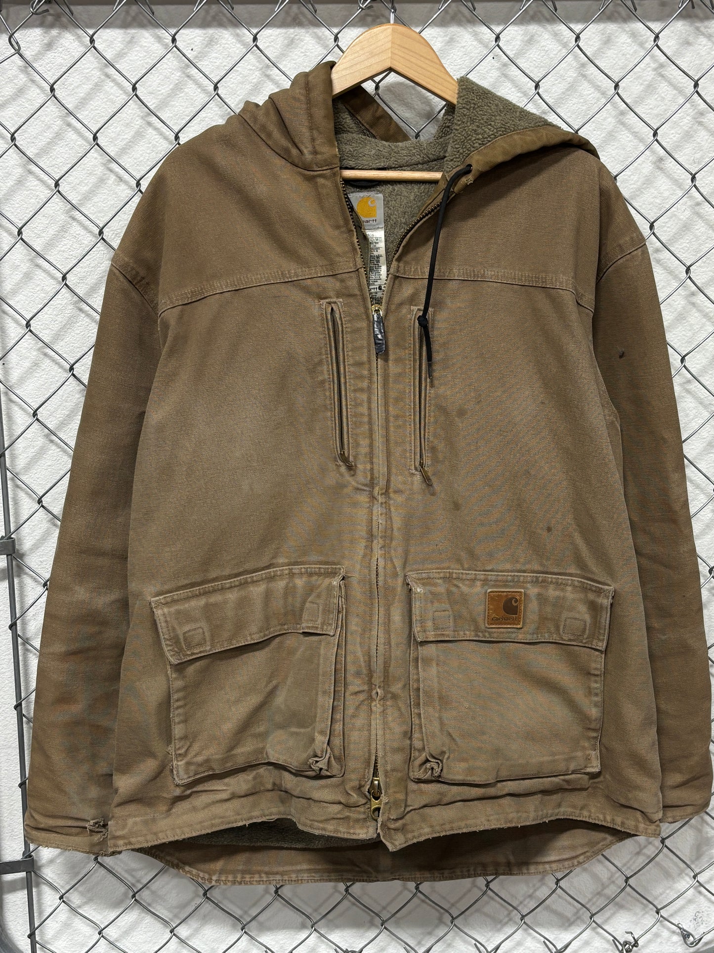 Carhartt C95 Sherpa Lined Brown Zip Up Workwear Jacket Size Large