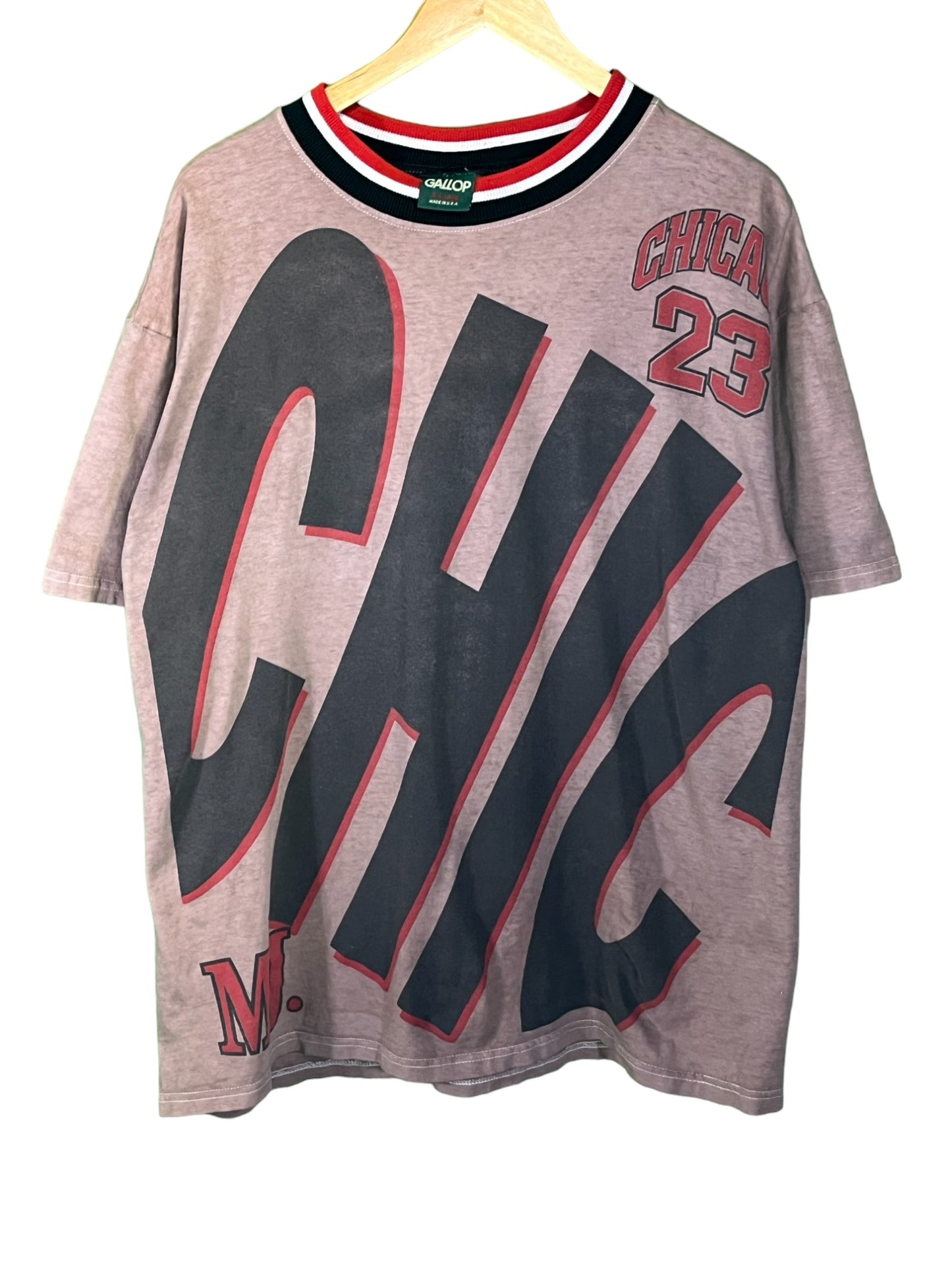 Vintage 90's Chicago Bulls Wrap Around Spellout Tee Upcycled Size XL