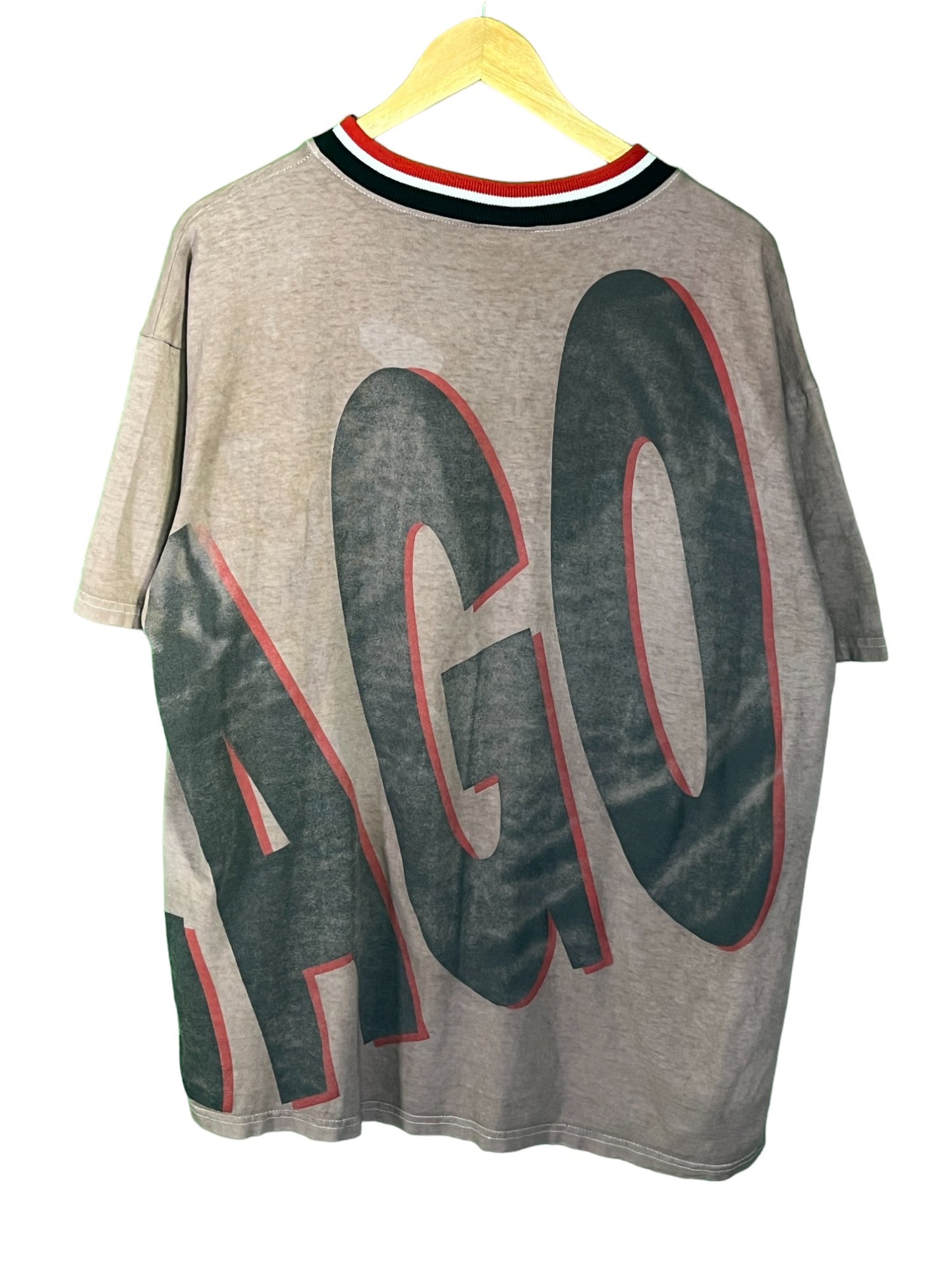 Vintage 90's Chicago Bulls Wrap Around Spellout Tee Upcycled Size XL