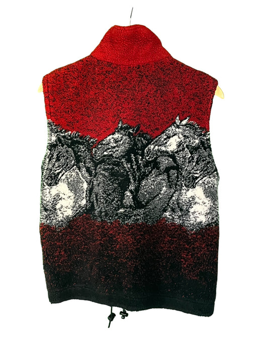 Vintage Silver Threads Horses Graphic Fleece Full Zip Vest Size Small