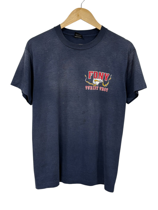 Vintage 80's Screen Stars FDNY Turkey Trot Faded Graphic Tee Size Medium