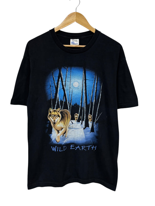 Vintage Y2K Wild Earth Wolf Pack Nature Graphic Tee Size Large