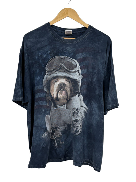 Vintage Y2K Patriotic Bulldog Military Graphic Tee Size XXL