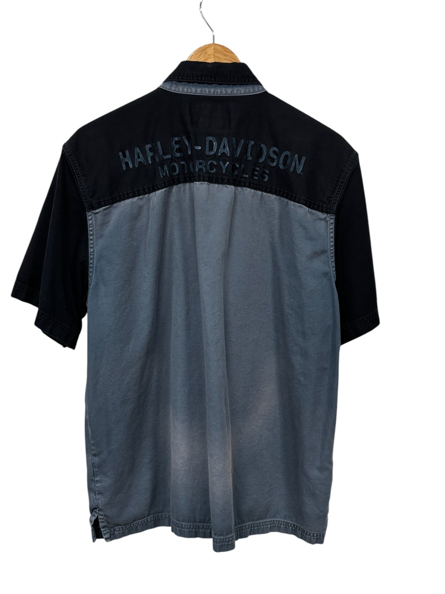 Vintage Harley Davidson Embroidered Mechanic Style Button Up Shirt Size Large
