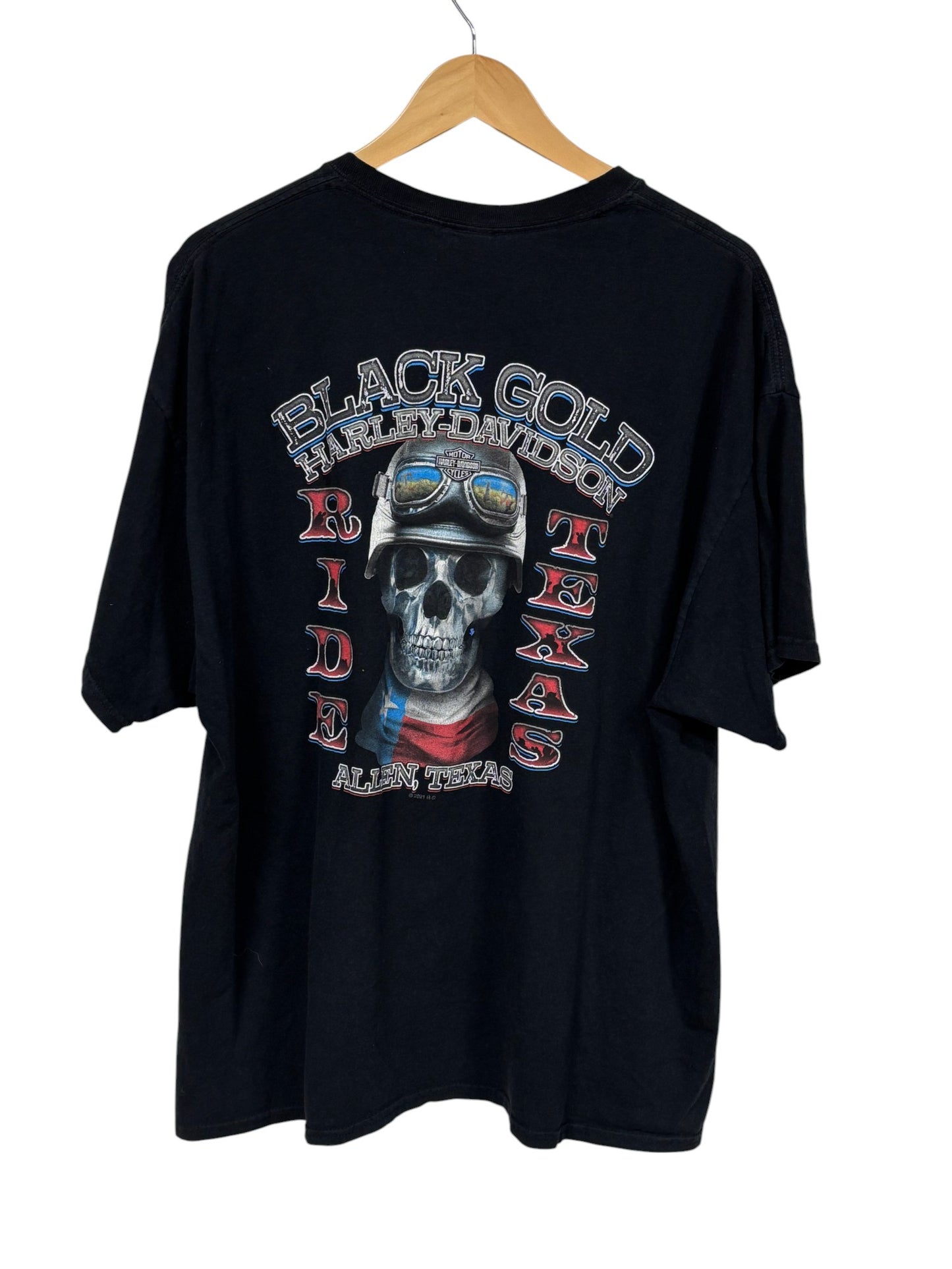 Harley Davidson Black Gold Allen Texas Biker Graphic Tee Size XXL