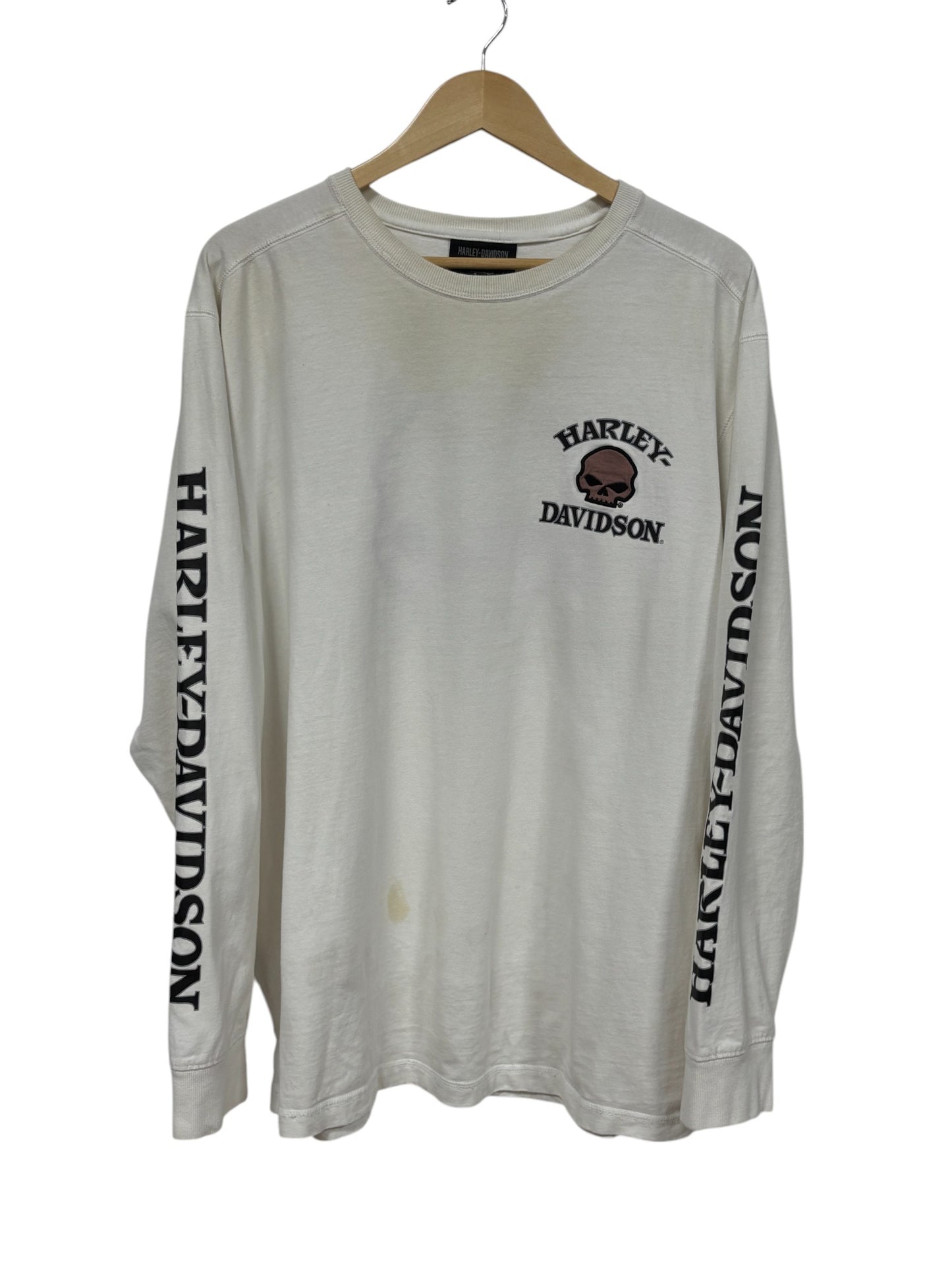 Vintage Harley Davidson Skull Logo Big Print Long Sleeve Shirt Size XL