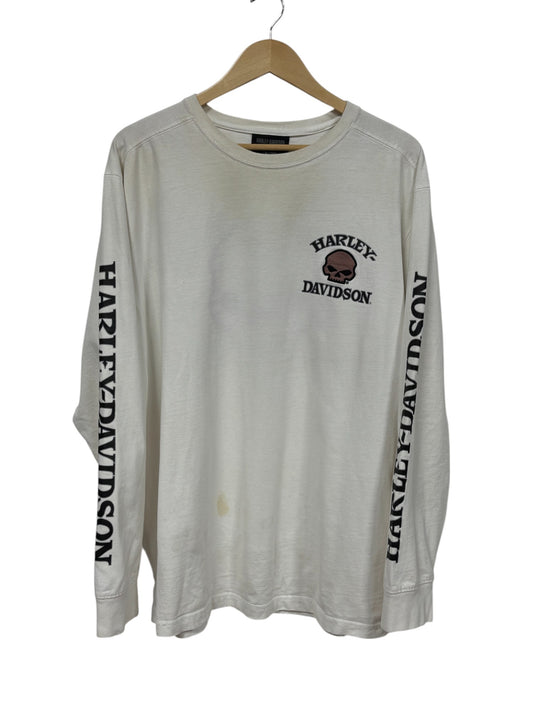 Vintage Harley Davidson Skull Logo Big Print Long Sleeve Shirt Size XL