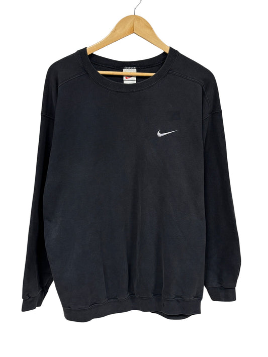 Vintage 90's Nike Black Small Swoosh Embroidered Crewneck Sweater Size Large