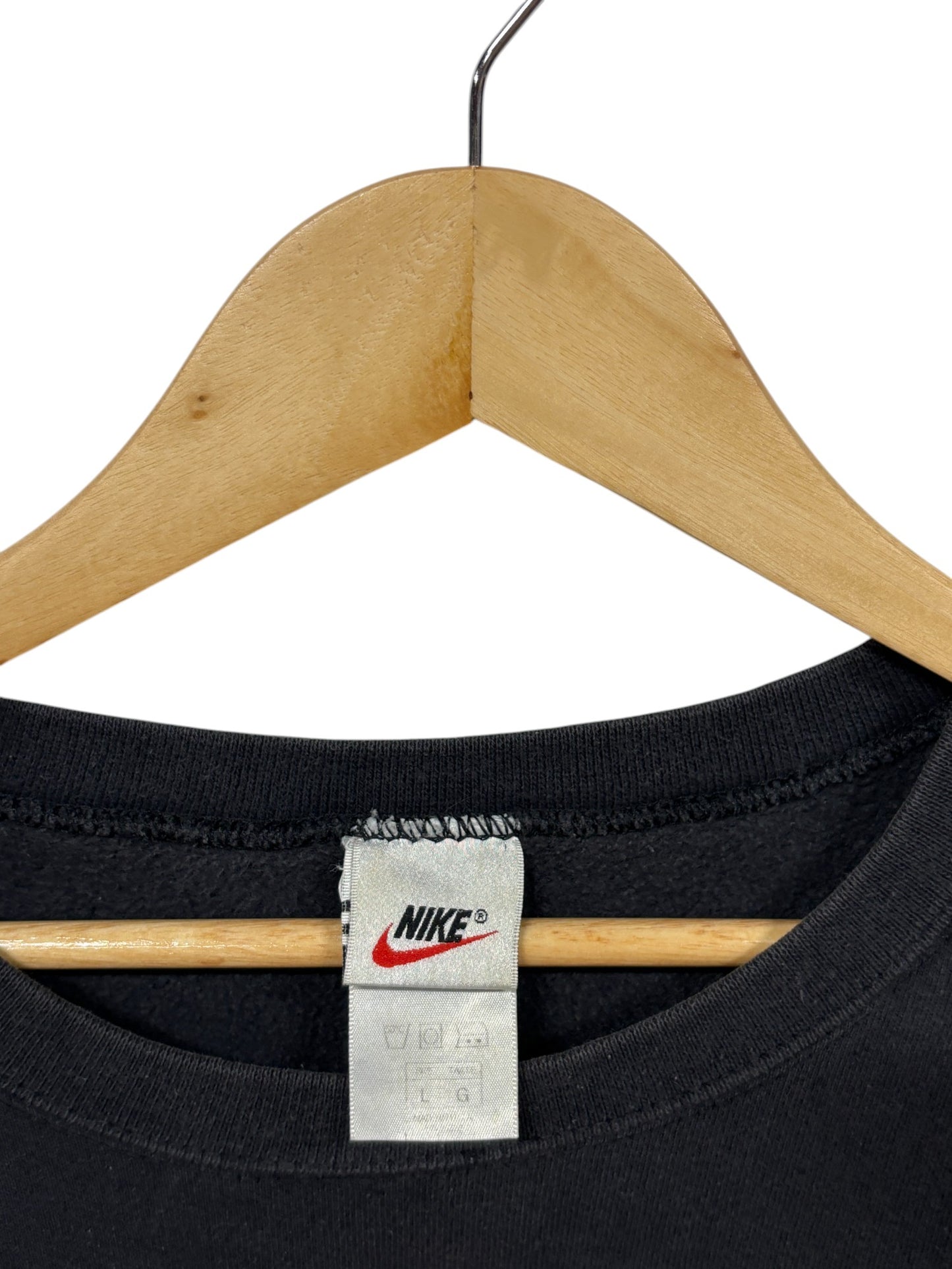 Vintage 90's Nike Black Small Swoosh Embroidered Crewneck Sweater Size Large