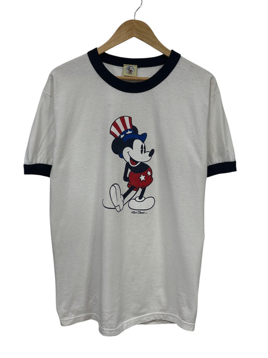 Vintage 90's Disney Mickey Mouse Fourth of July Ringer Tee Size Large