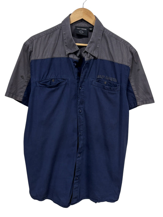 Vintage Harley Davidson Button Up Mechanic Style Shirt Size Large
