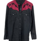 Vintage Black Red Western Pearl Snap Button Up Shirt Size Large