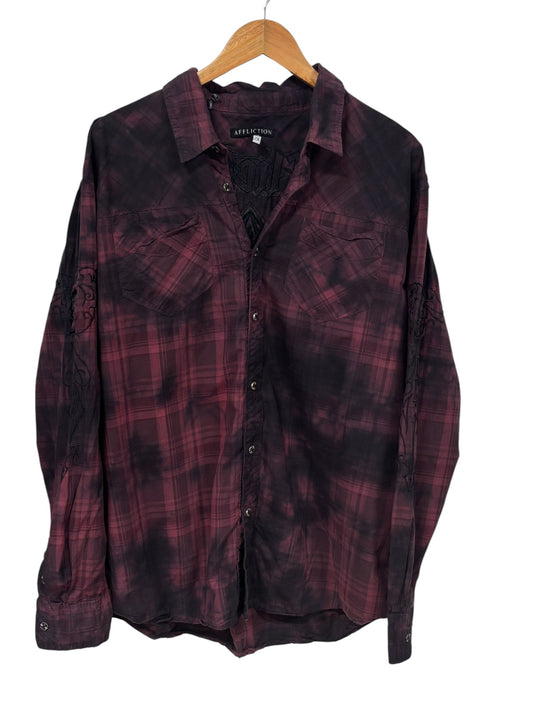 Vintage Y2K Affliction Checkered Red Black Button Up Shirt Size XXL
