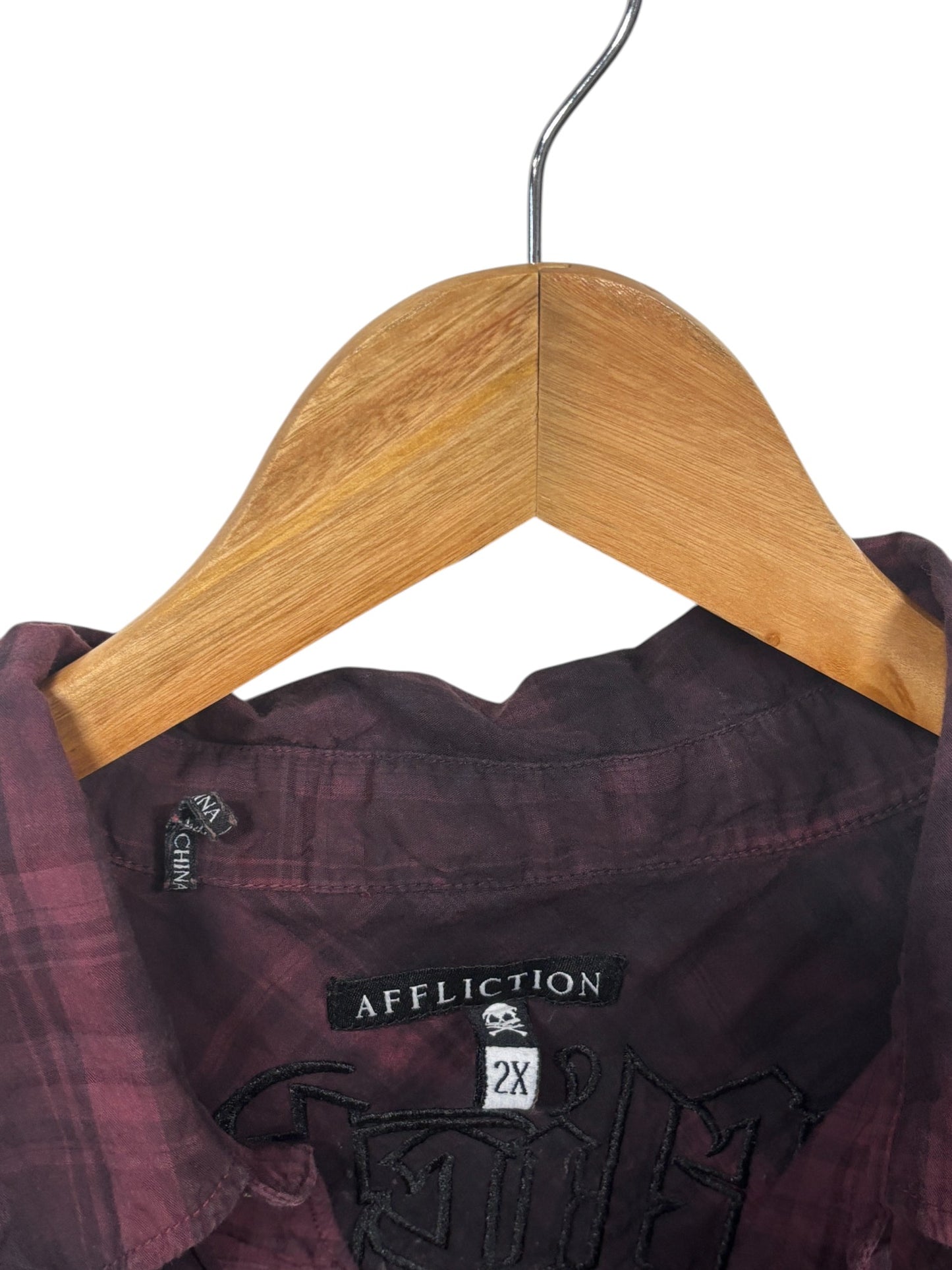 Vintage Y2K Affliction Checkered Red Black Button Up Shirt Size XXL
