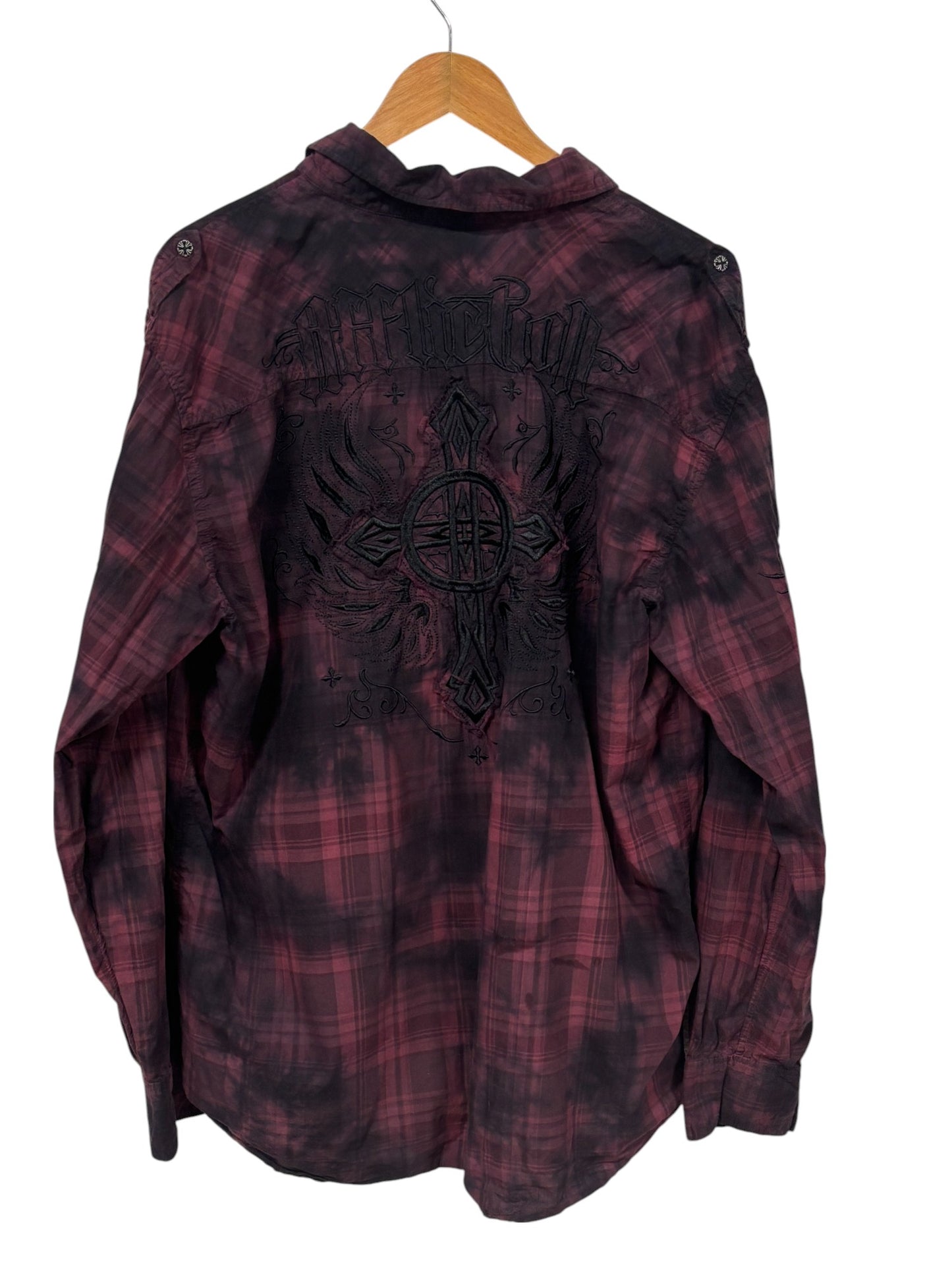 Vintage Y2K Affliction Checkered Red Black Button Up Shirt Size XXL