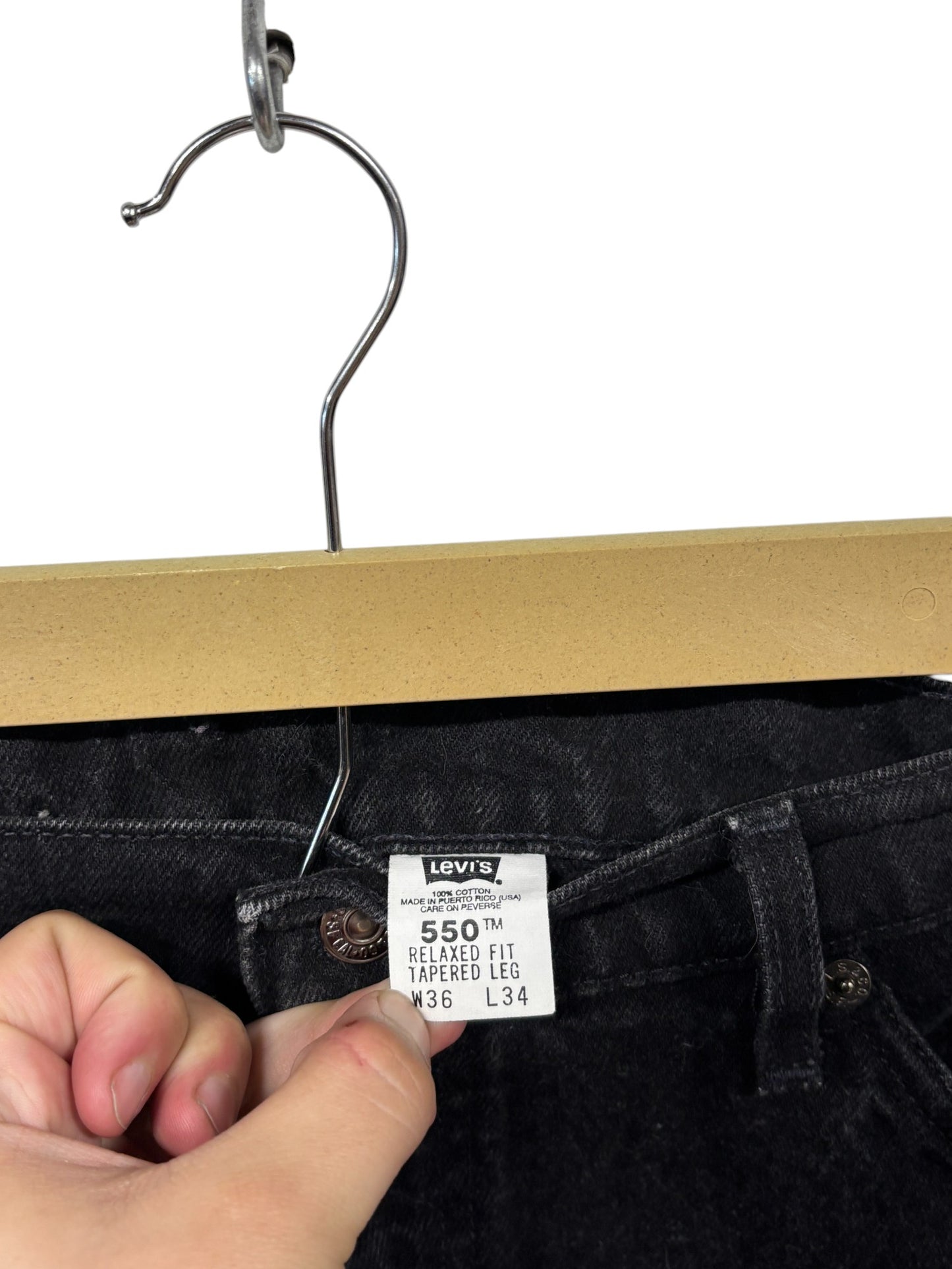 Vintage 90's Levi's 550 Relaxed Fit Black Denim Jeans Size 36x34