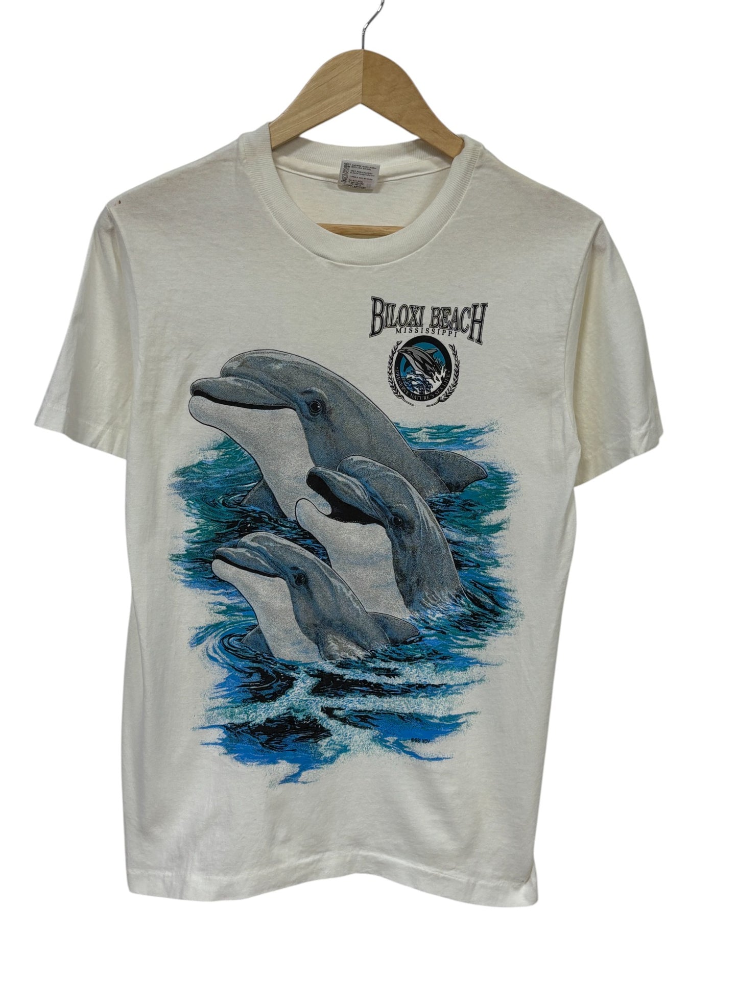 Vintage 90's Biloxi Beach Mississippi Dolphin Nature Graphic Tee Size Small