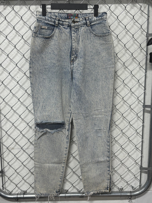 Vintage Women's Paris Sport Club Acid Wash Denim Jeans Size 28x28