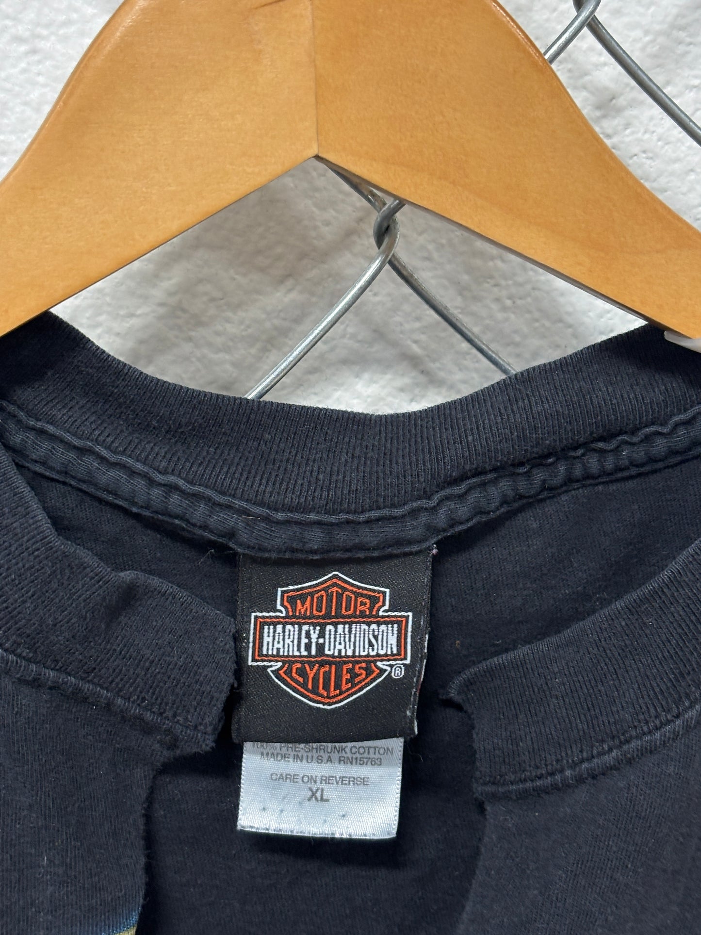 Vintage Harley Davidson Cropped Distressed Black Biker Tee Size XL