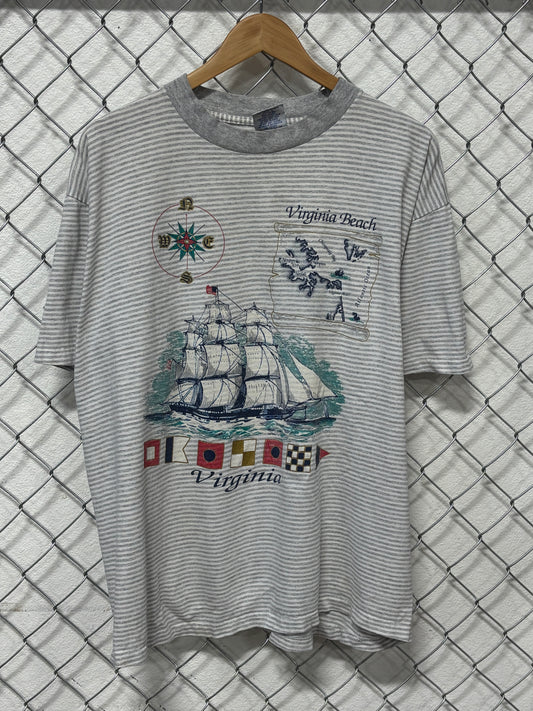 Vintage 90's Virginia Beach Striped Sailing Graphic Tee Size XL