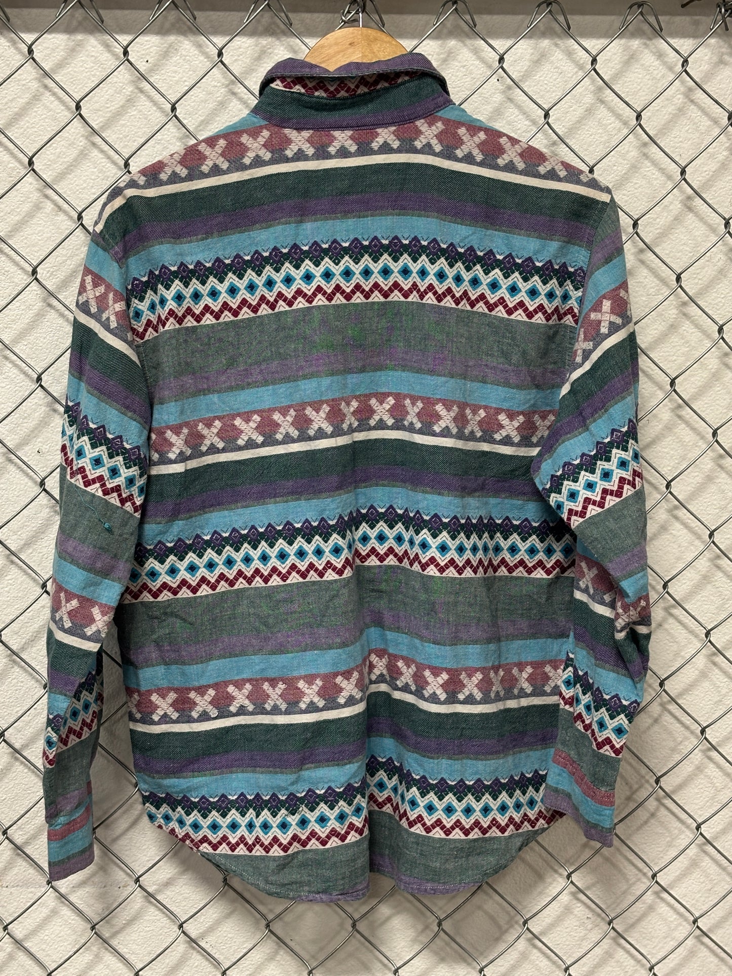 Vintage Aztec Style Western Button Up Long Sleeve Shirt Size Large