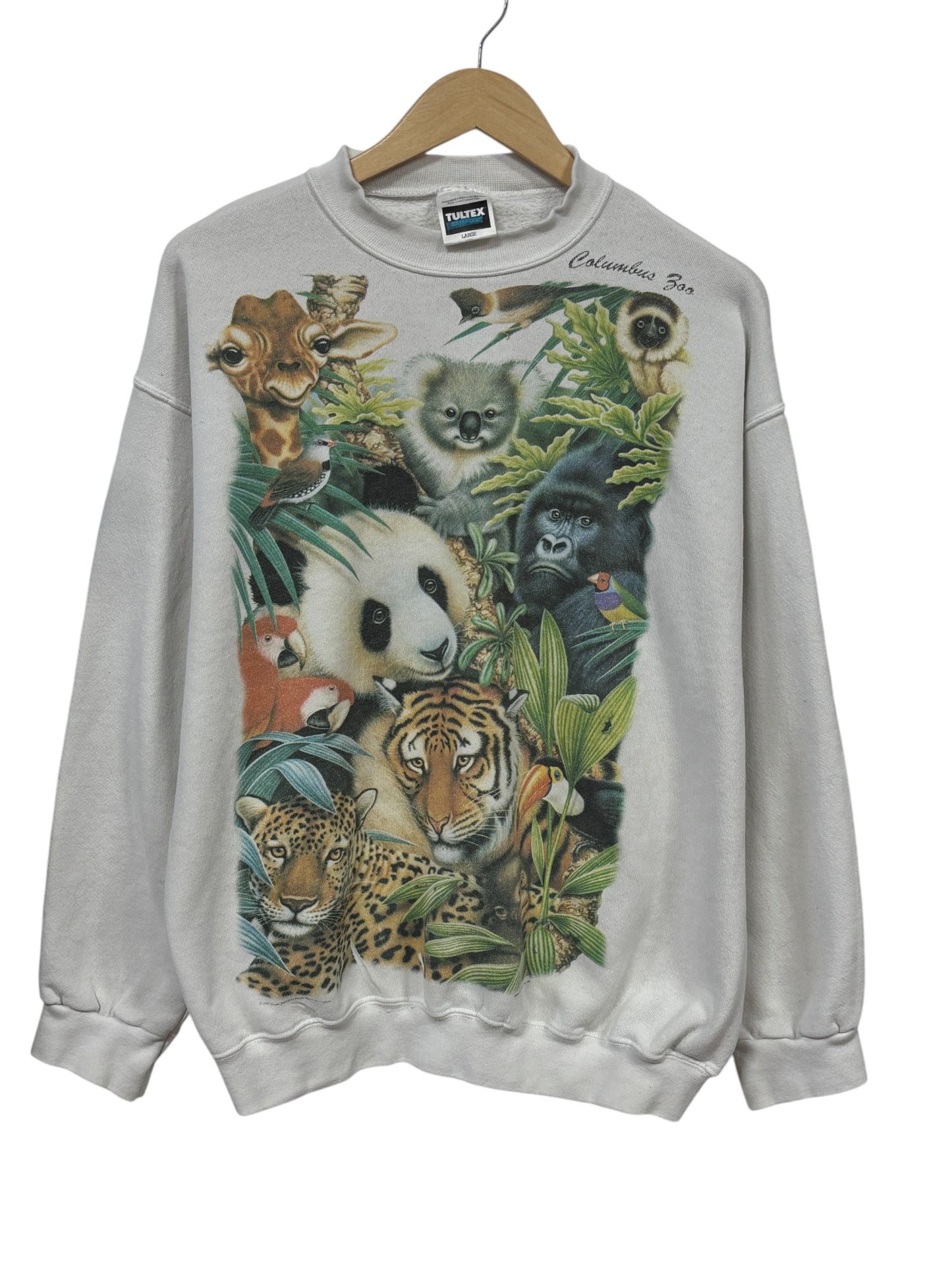 Vintage 90's Tultex Columbus Zoo Animal Collage Nature Sweater Size Large