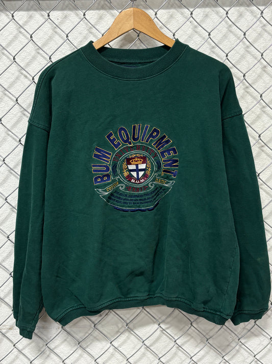 Vintage 90's Bum Equipment University Crest Green Sweater Size Large