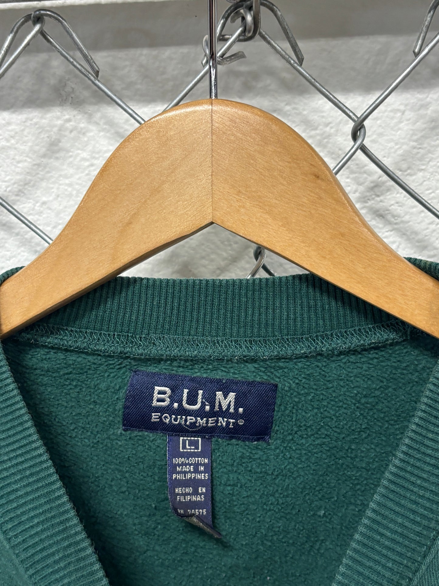 Vintage 90's Bum Equipment University Crest Green Sweater Size Large