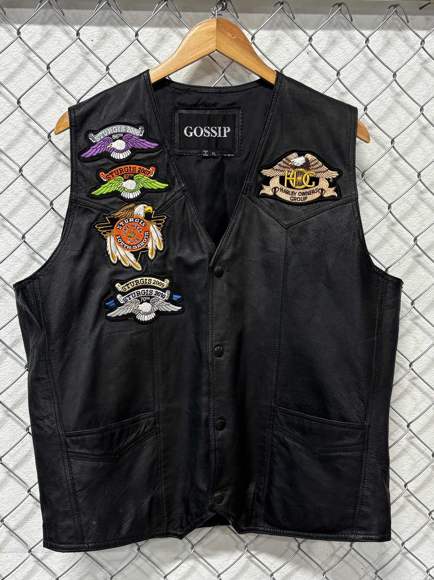 Vintage Harley Davidson Sturgis Leather Biker Vest Patches Size XL
