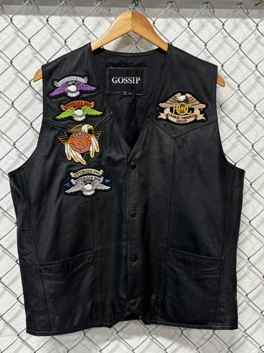 Vintage Harley Davidson Sturgis Leather Biker Vest Patches Size XL