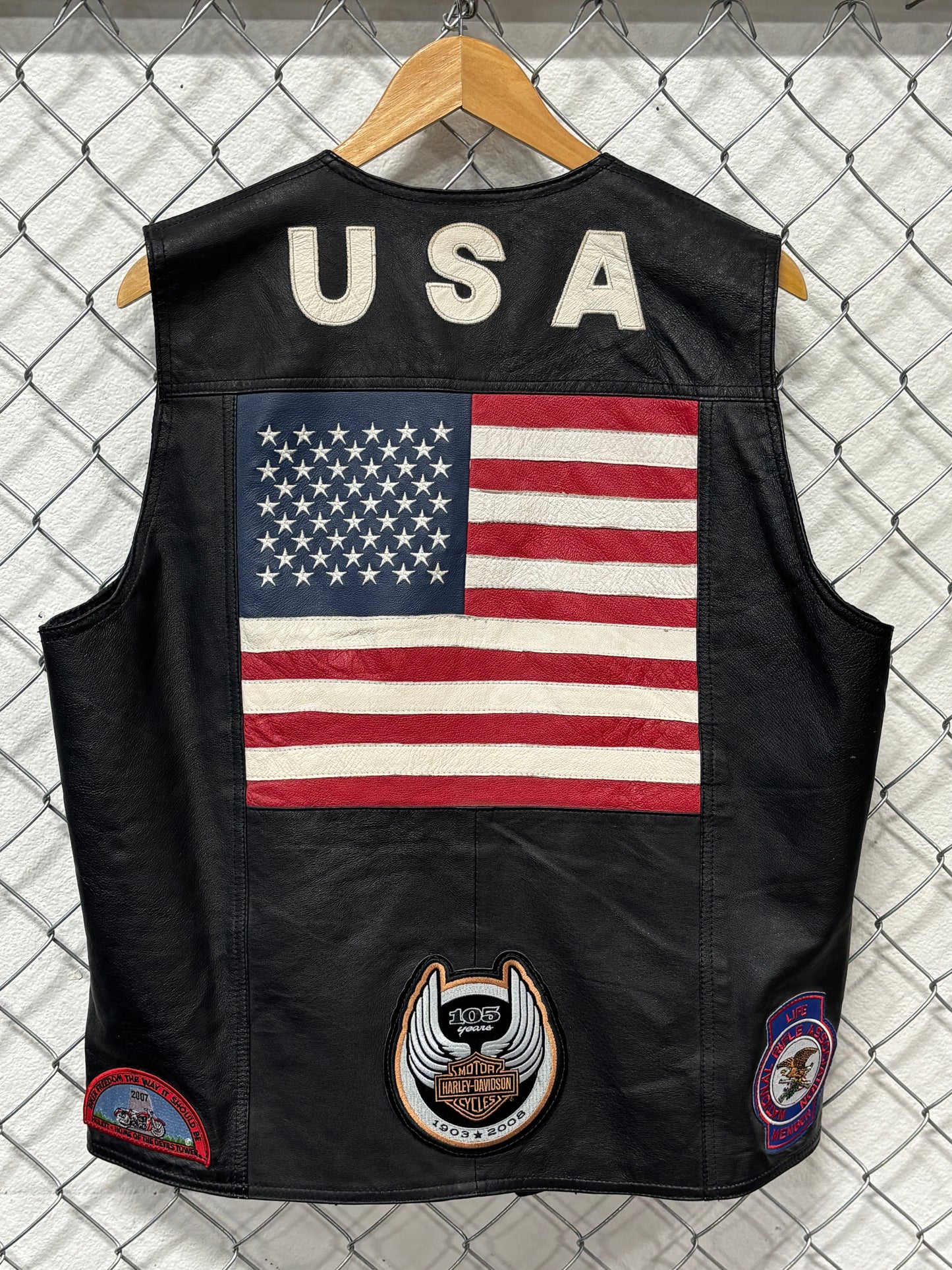 Vintage Harley Davidson Sturgis Leather Biker Vest Patches Size XL