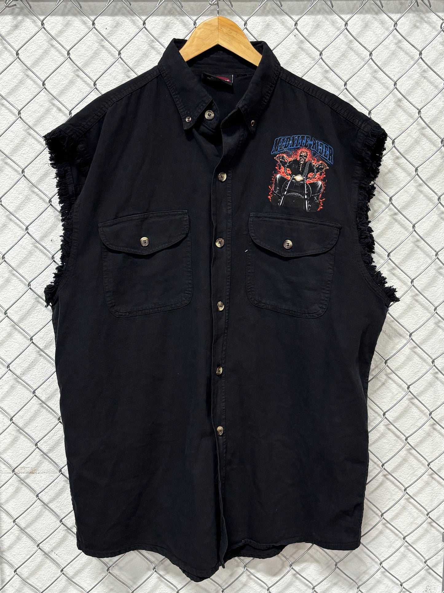 Vintage Midnite Rider Biker Cutoff Button Up Shirt Size XL