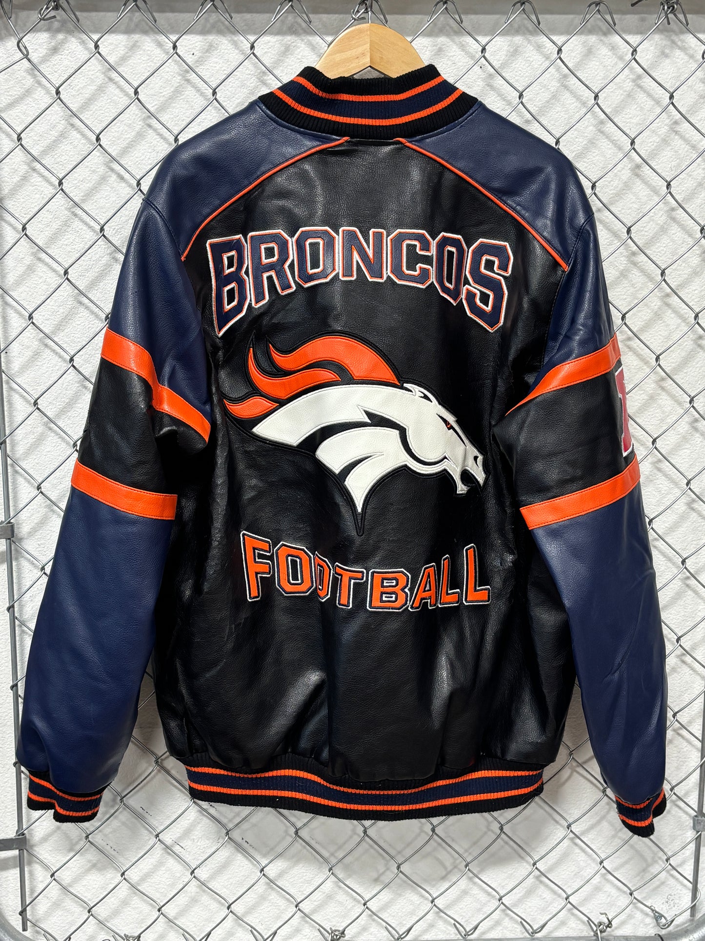 Vintage Denver Broncos NFL Big Logo Leather Jacket Size Large