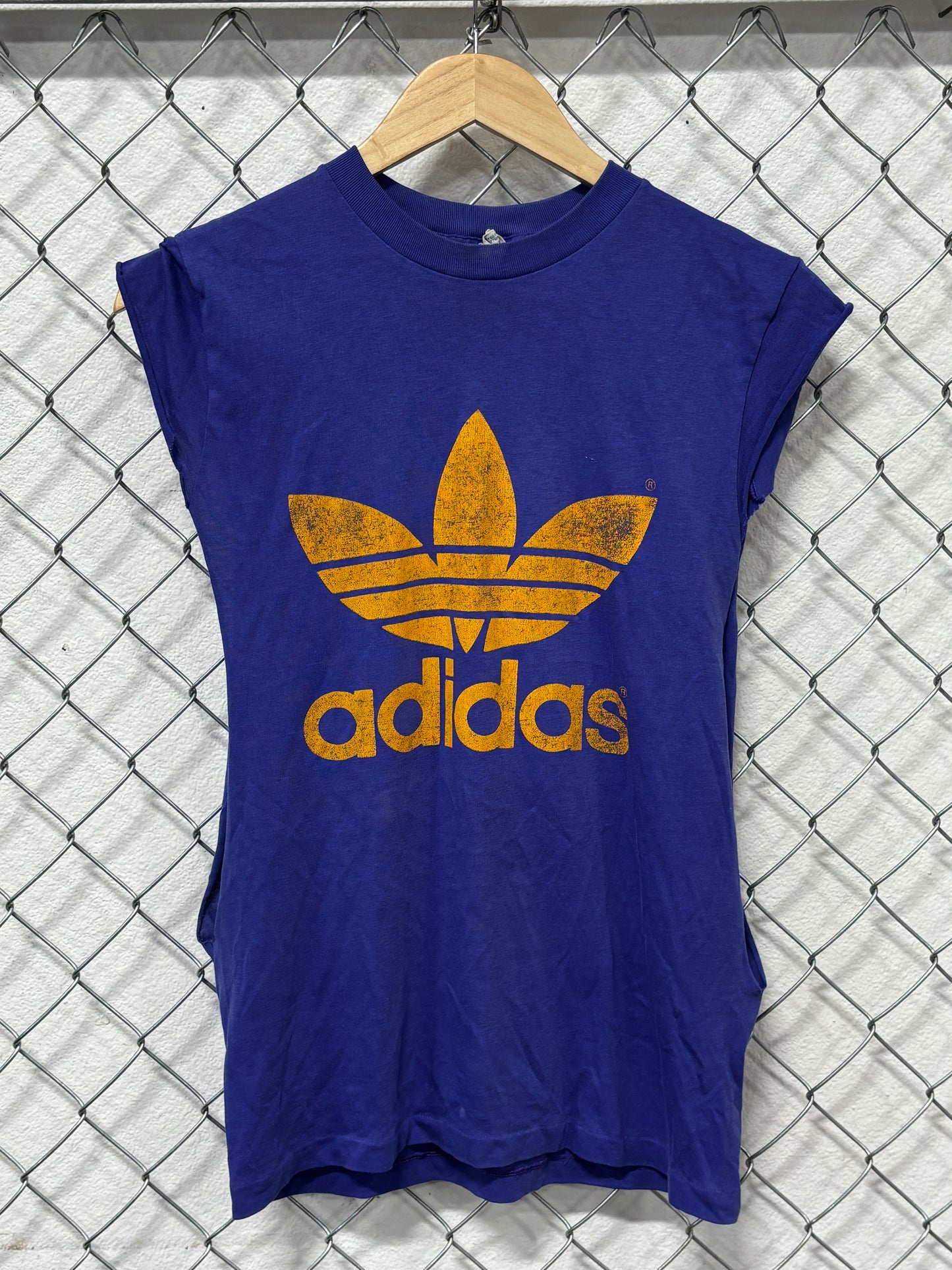 Vintage 80's Adidas Cutoff Purple Classic Logo Shirt Size Small