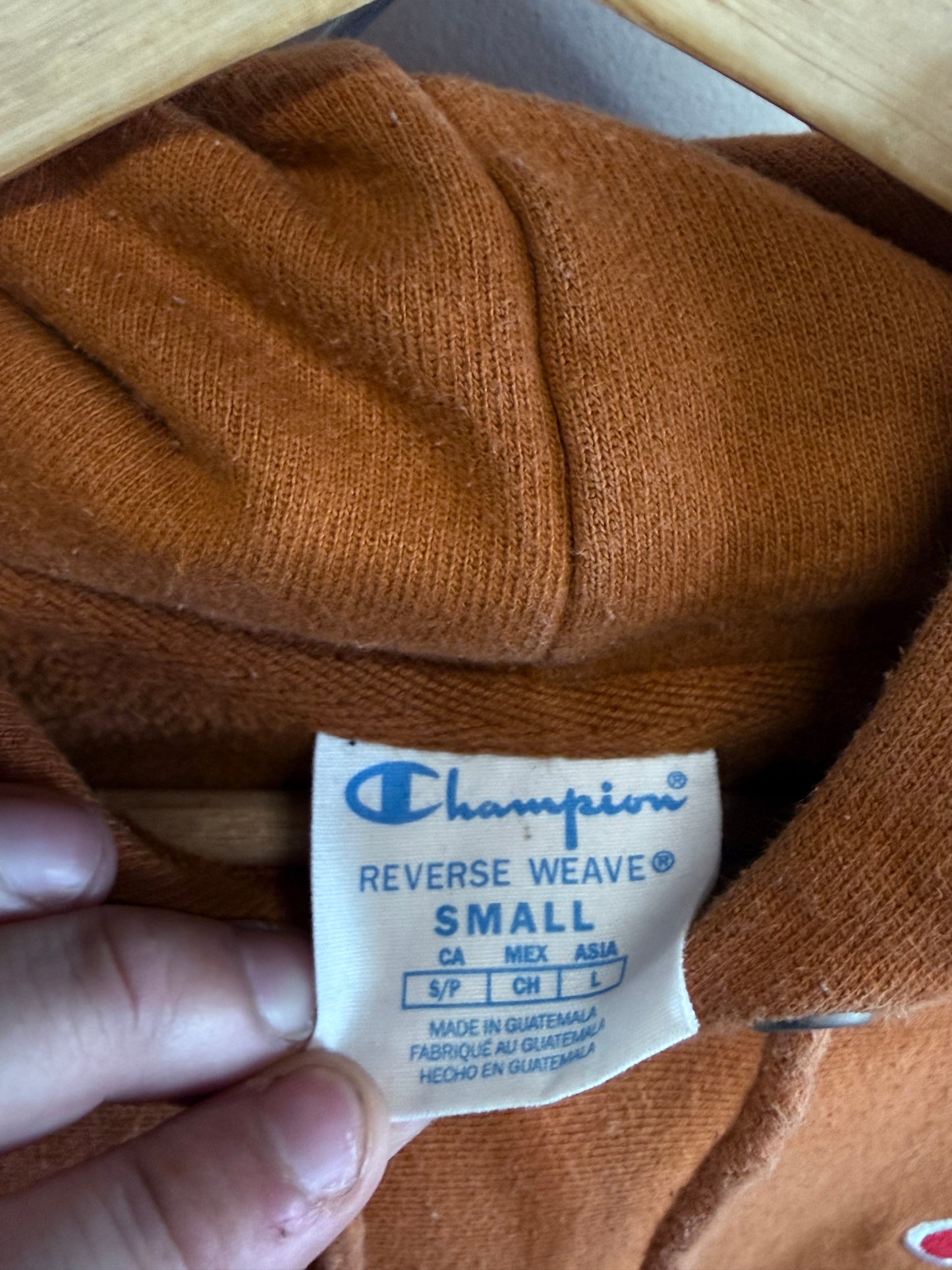 Champion Burnt Orange Reverse Weave Hoodie Size Small