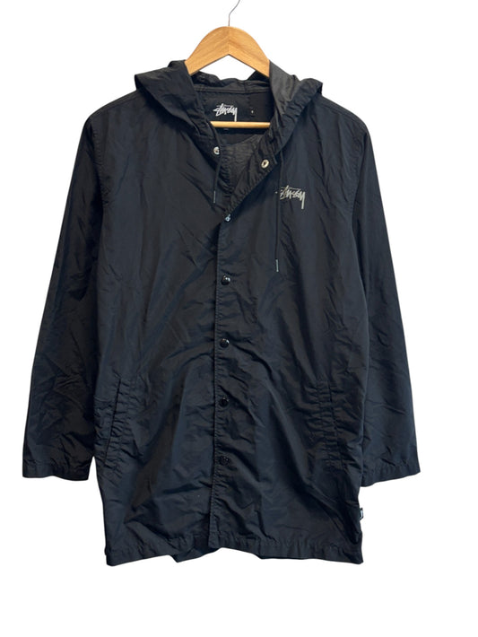Stussy Black Button Up Hooded Parka Jacket Size Small
