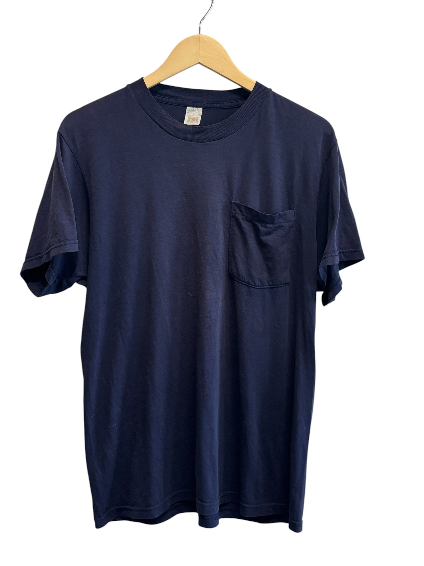 Vintage 80's Fruit of the Loom Blue Blank Pocket Tee Size Large