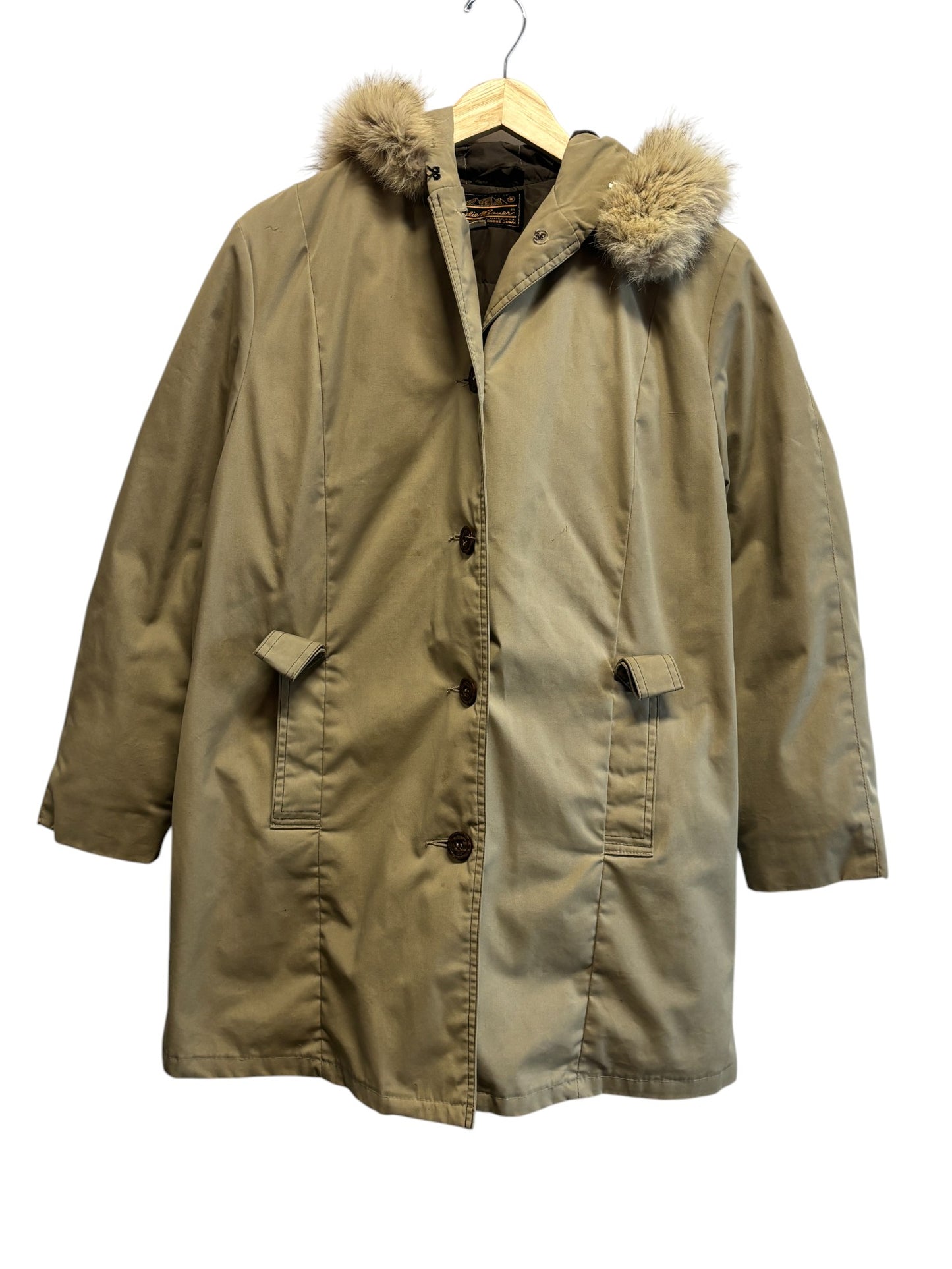 Vintage Eddie Bauer Goose Down Fur Hood Parka Jacket Size Large