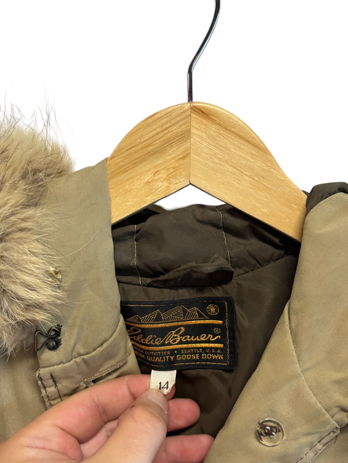 Vintage Eddie Bauer Goose Down Fur Hood Parka Jacket Size Large